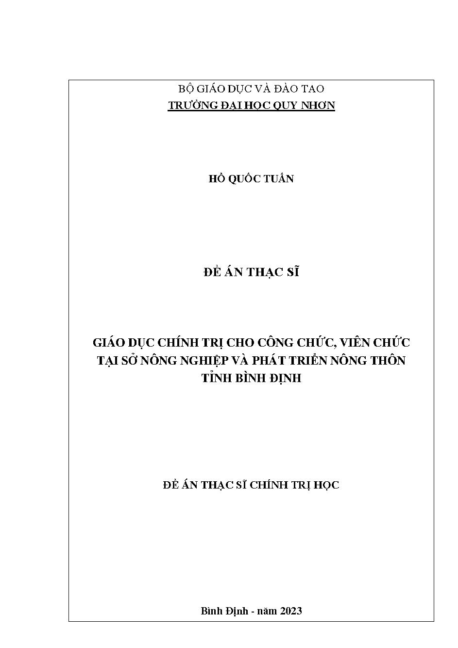 Giáo dục chính trị cho công chức, viên chức tại Sở Nông nghiệp và Phát triển Nông thôn tỉnh Bình Định