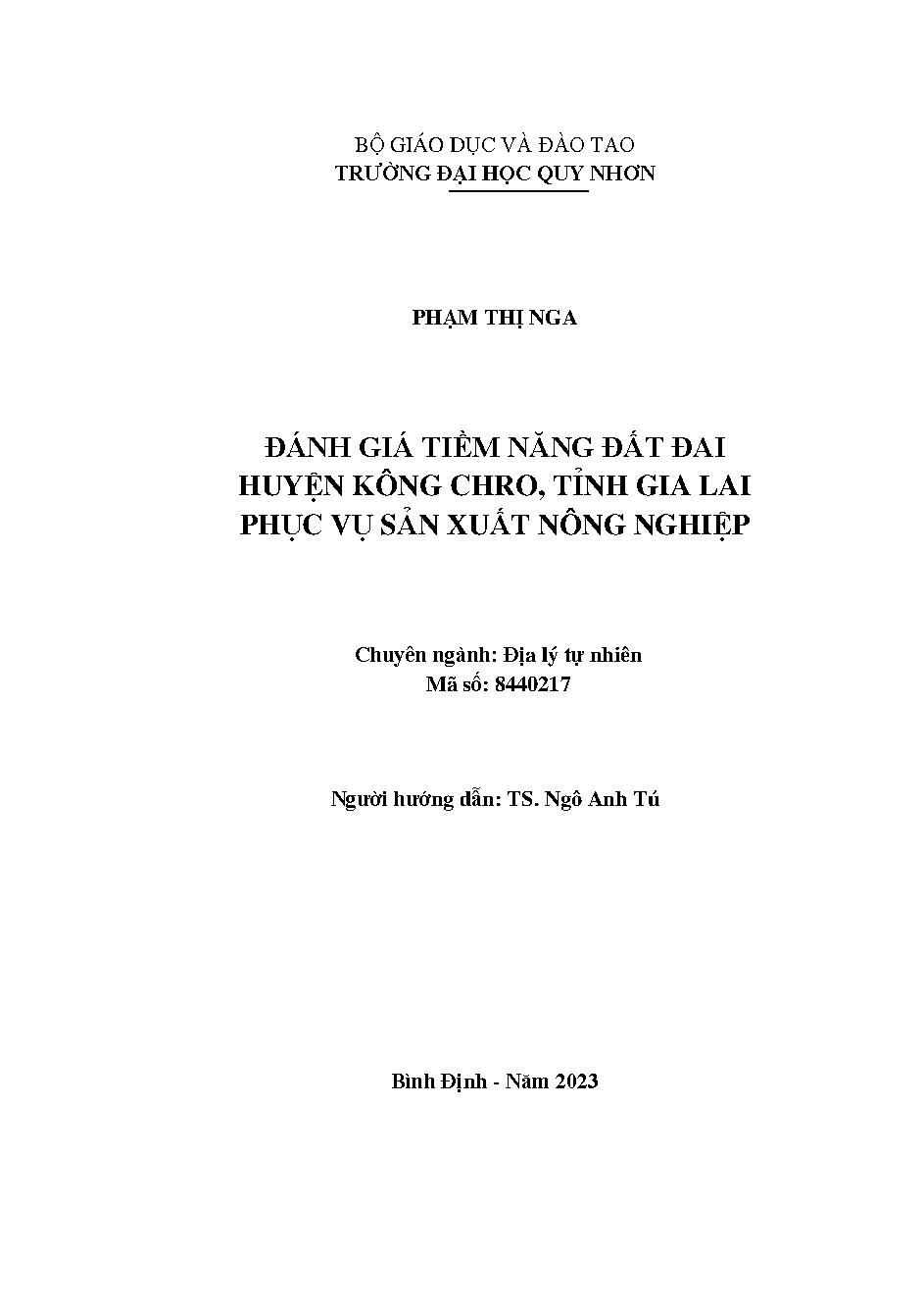 Đánh giá tiềm năng đất đai huyện Kông Chro, tỉnh Gia Lai phục vụ sản xuất nông nghiệp