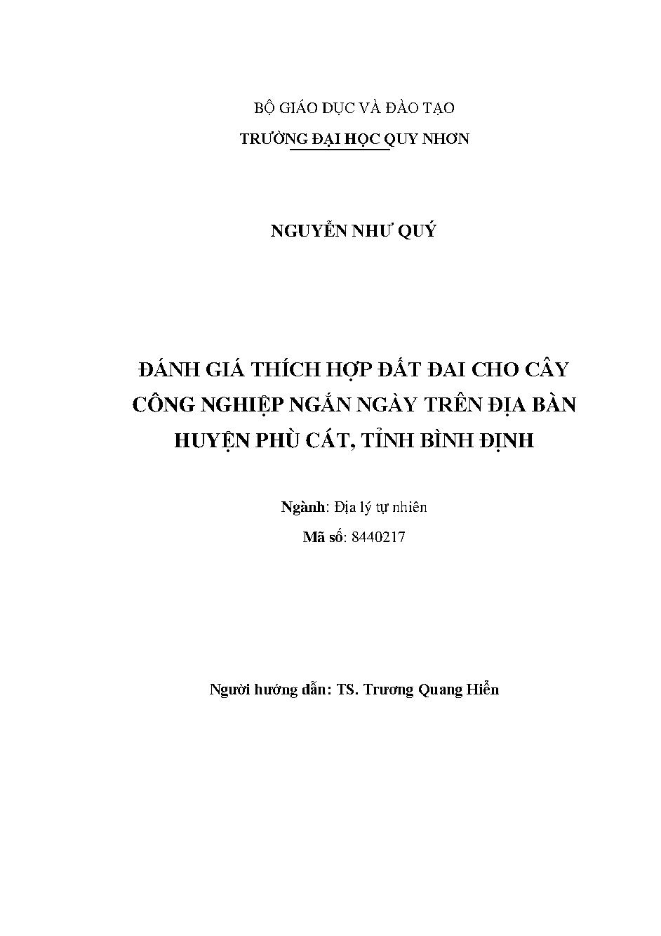 Đánh giá thích hợp đất đai cho cây công nghiệp ngắn ngày trên địa bàn huyện Phù Cát, tỉnh Bình Định