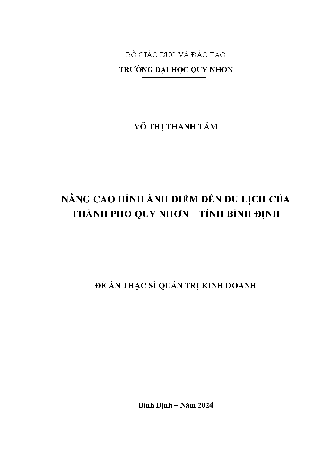 Nâng cao hình ảnh điểm đến du lịch của thành phố Quy Nhơn – tỉnh Bình Định