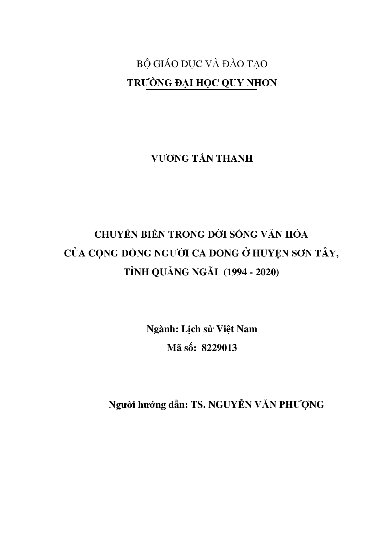 Chuyển biến trong đời sống văn hóa của cộng đồng người Ca Dong ở huyện Sơn Tây, tỉnh Quảng Ngãi (1994 - 2020)