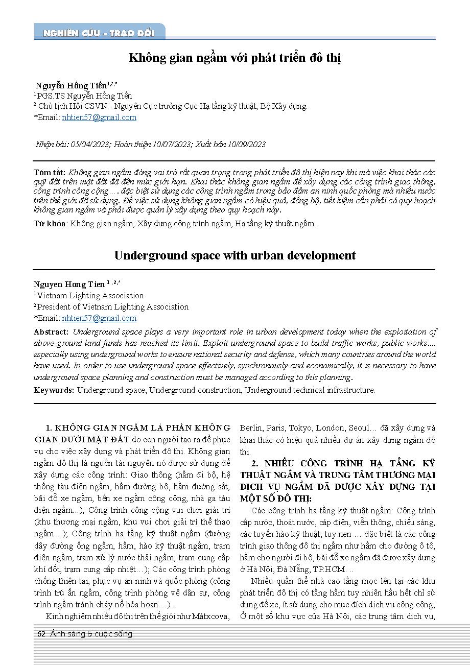 Không gian ngầm với phát triển đô thị = Underground space with urban development