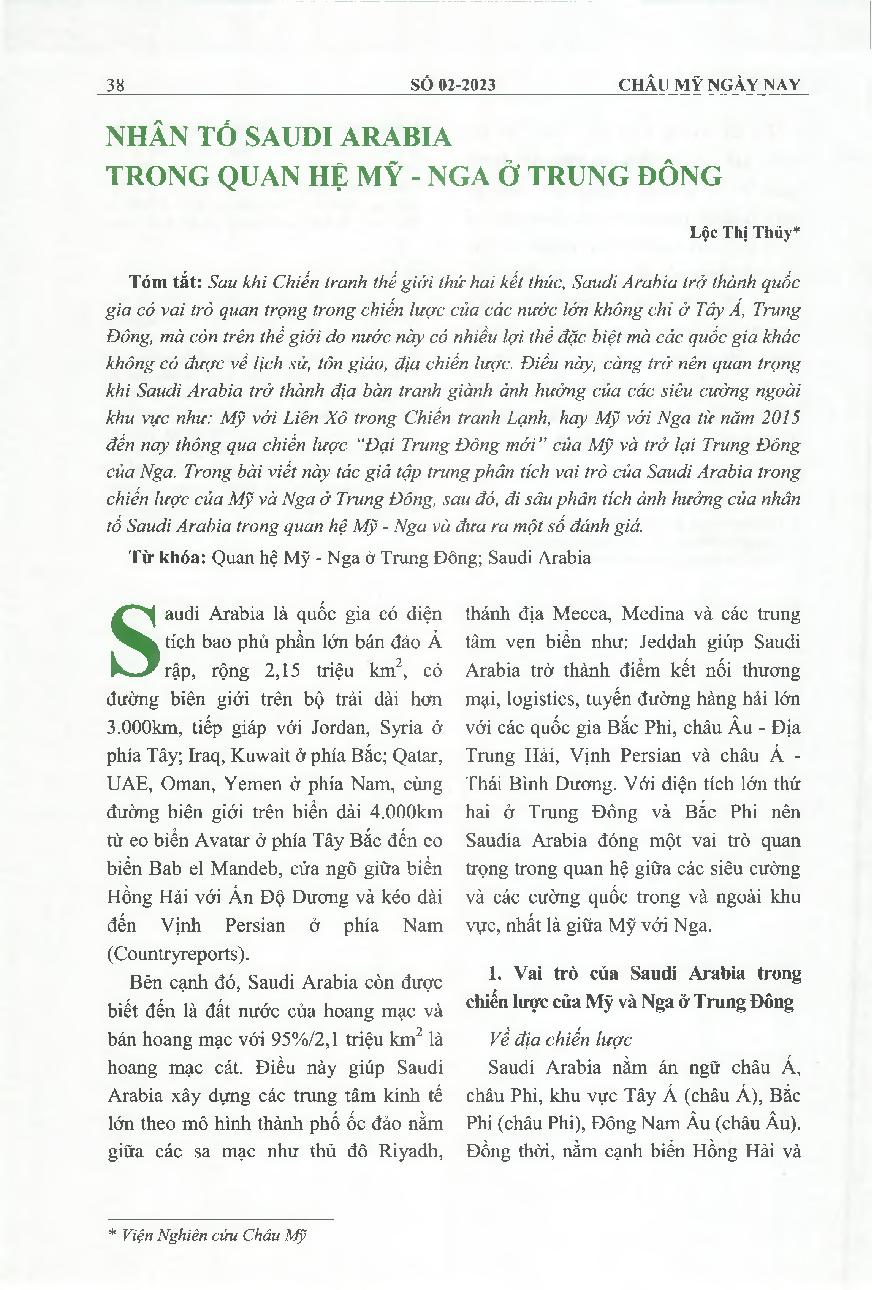 Nhân tố saudi arabia trong quan hệ Mỹ - Nga ở Trung Đông