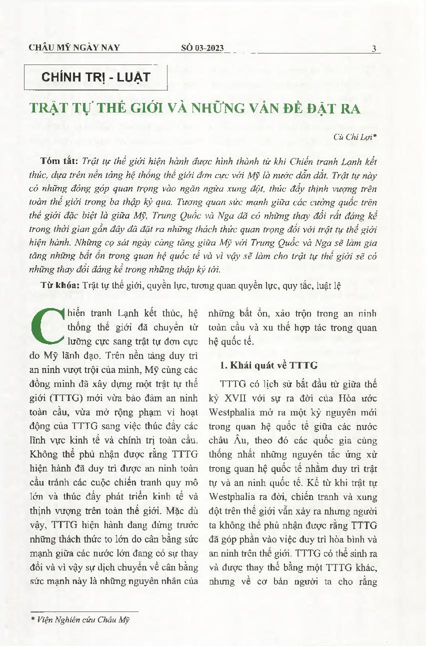 Trật tự thé giới và những ván đề đặt ra