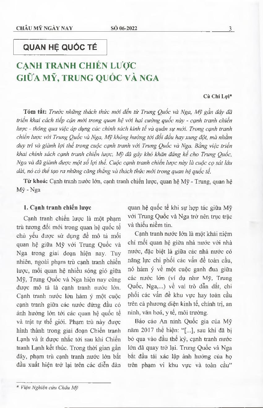 Cạnh tranh chiến lược giữa Mỹ, Trung Quốc và Nga