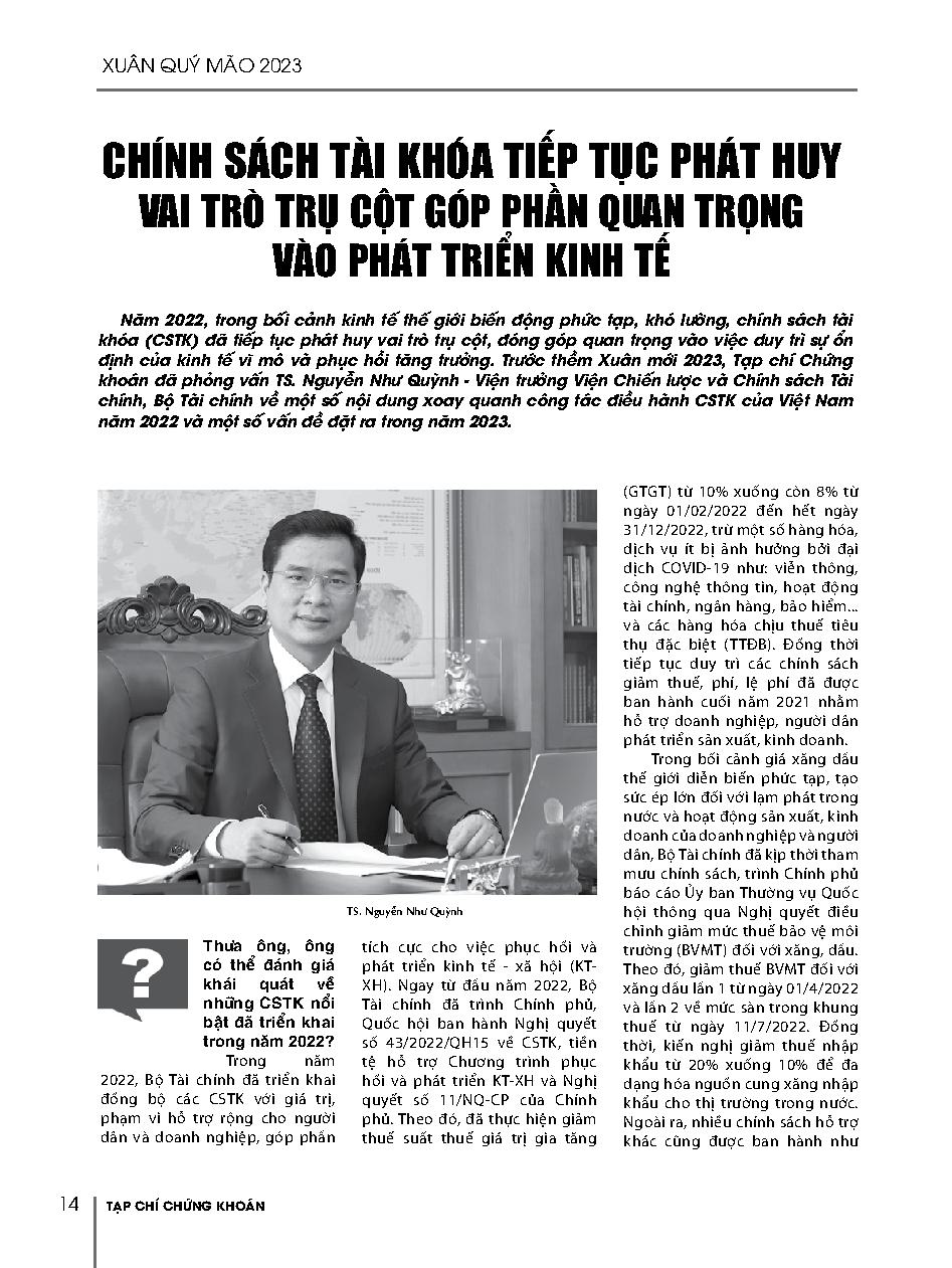 Chính sách tài khóa tiếp tục phát huy vai trò trụ cột góp phần quan trọng vào phát triển kinh tế = Fiscal policies contribute to economic development as an important pillar