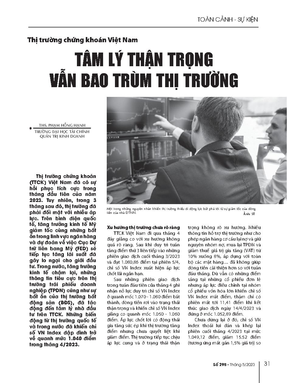 Thị trường chứng khoán Việt Nam tâm lý thận trọng vẫn bao trùm thị trường = Vietnam's Stock Market 4/2023 cautious still cover the market