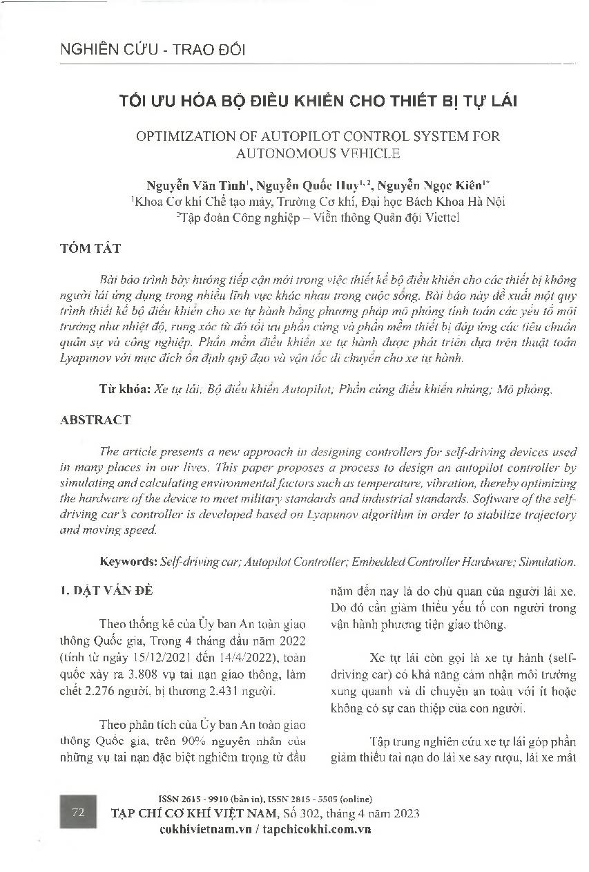 Tối ưu hóa bộ điều khiển cho thiết bị tự lái = Optimization of autopilot control system for autonomous vehicle