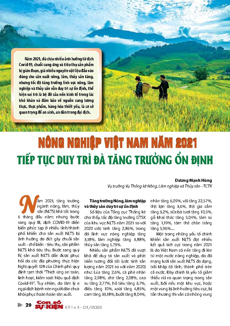 Nông nghiệp Việt Nam năm 2021 - Tiếp tục duy trì đà tăng trưởng ổn định