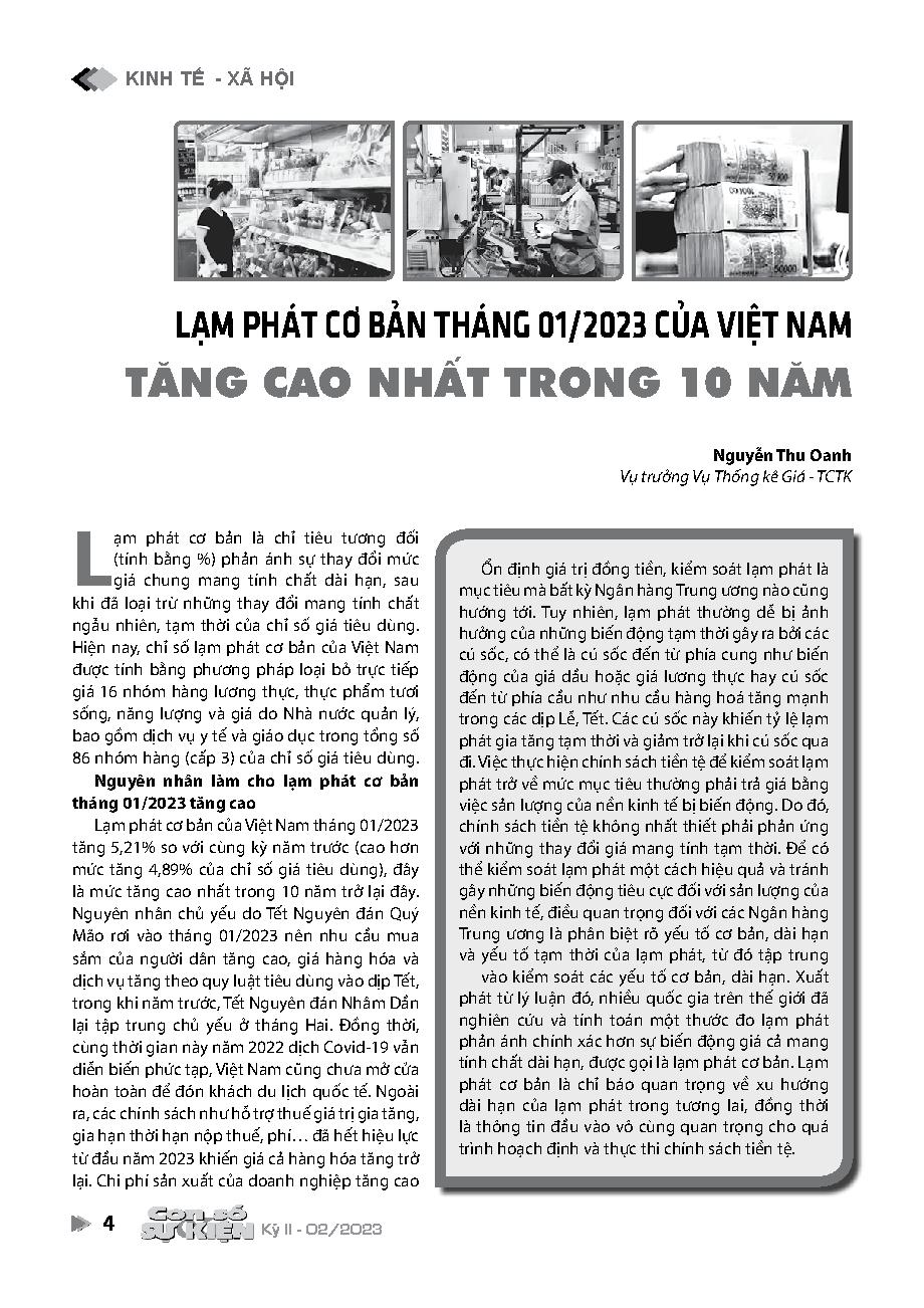 Lạm phát cơ bản tháng 01/2023 của Việt Nam: tăng cao nhất trong 10 năm