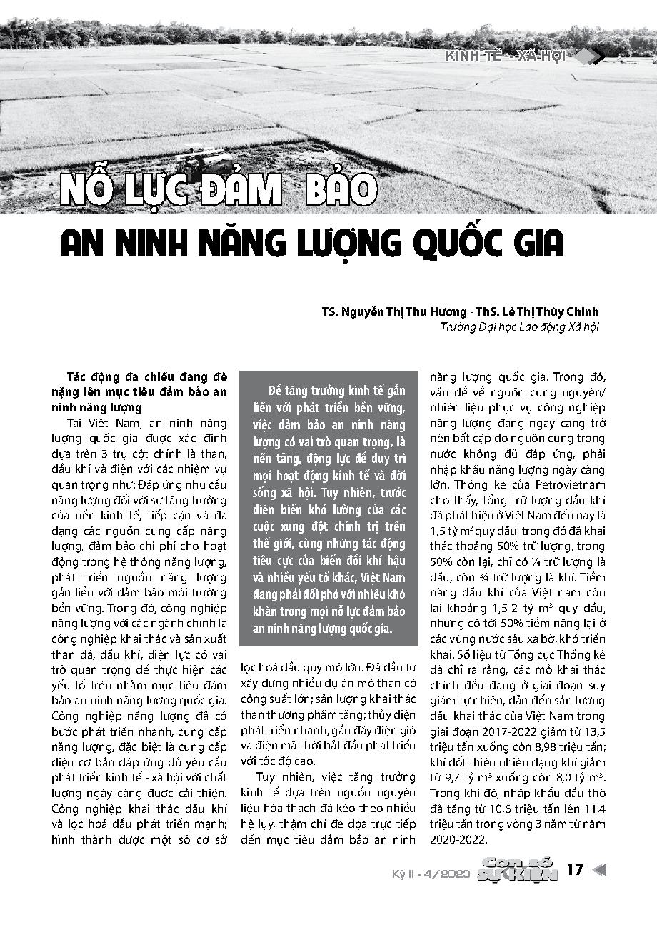 Nỗ lực đảm bảo an ninh năng lượng quốc gia = Efforts to ensure national energy security