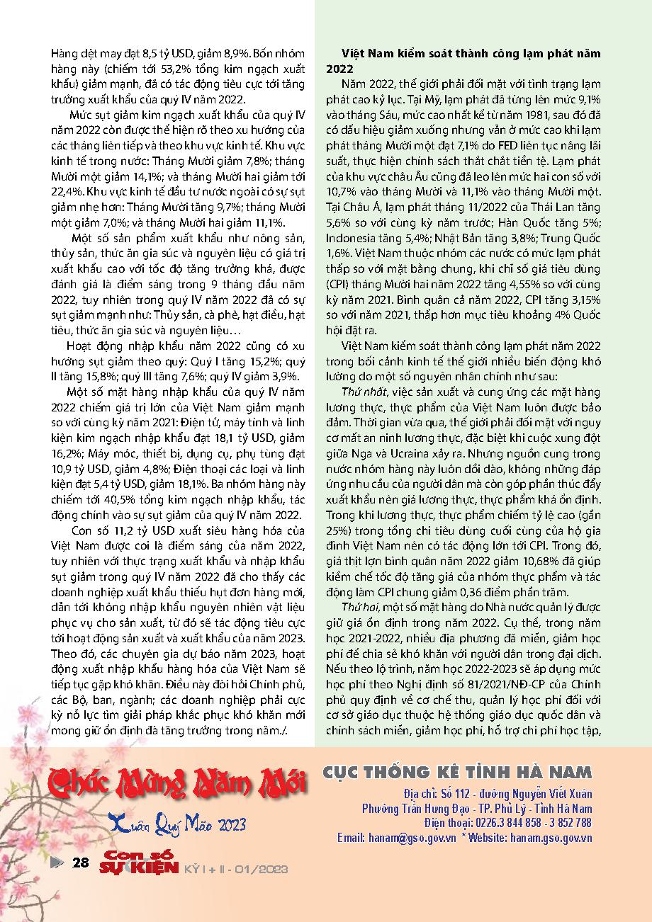 Việt Nam kiểm soát thành công lạm phát năm 2022