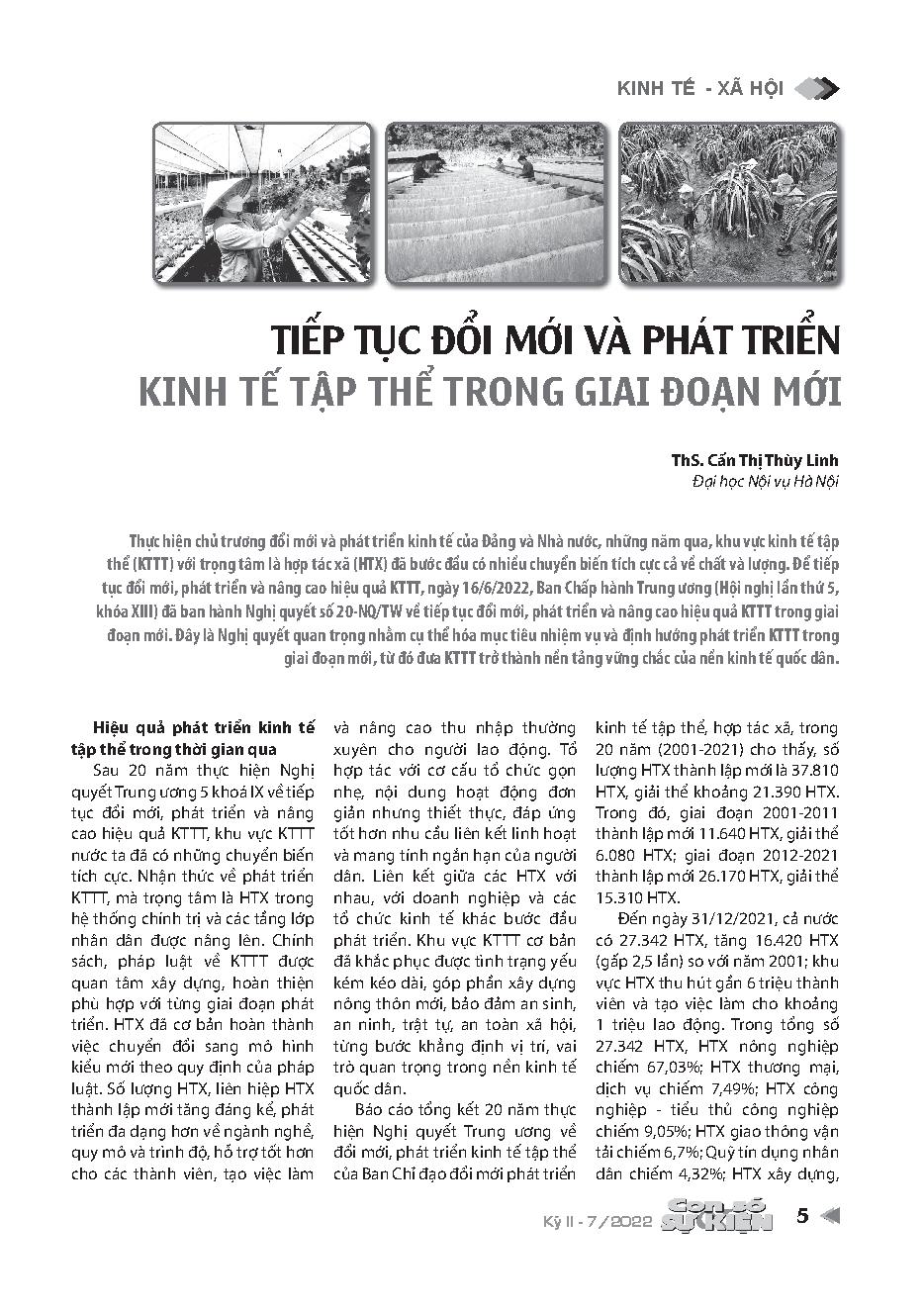 Tiếp tục đổi mới và phát triển kinh tế tập thể trong giai đoạn mới = Continue to innovate and develop the collective economy in the new period