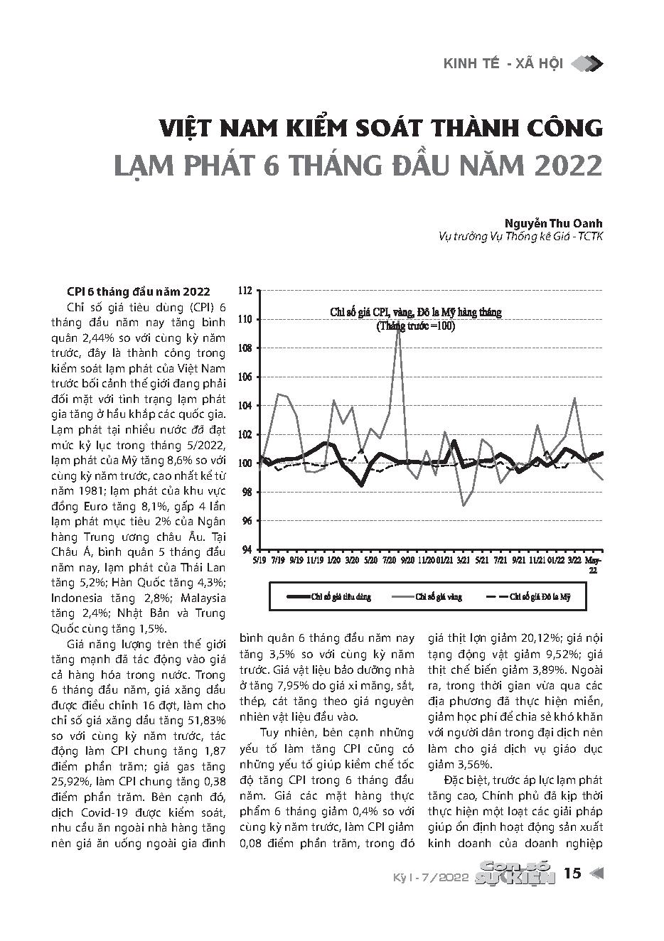 Việt Nam kiểm soát thành công lạm phát 6 tháng đầu năm 2022 = Vietnam successfully controlled inflation in the first 6 months of 2022