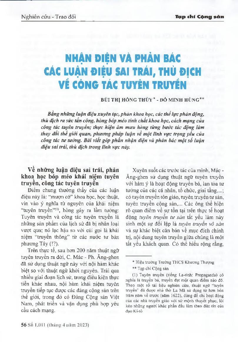 Nhận diện và phản bác các luận điệu sai trái, thù địch về công tác tuyên truyền
