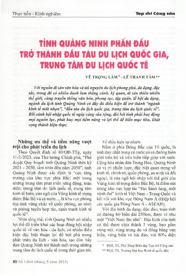 ­Tỉnh Quảng Ninh phấn đấu trở thành đầu tàu du lịch quốc gia, trung tâm du lịch quốc tế