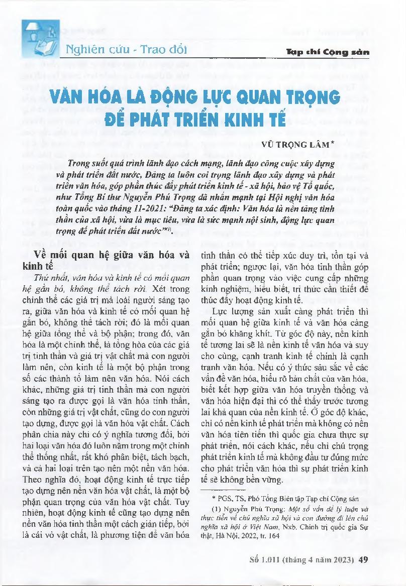 Văn hóa là động lực quan trọng để phát triển kinh tế