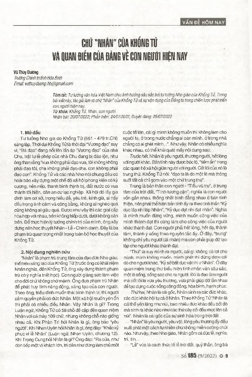 Chữ "nhân" của Khổng Tử và quan điểm của Đảng về con người hiện nay