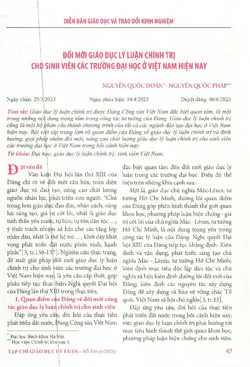 Đổi mới giáo dục lý luận chính trị cho sinh viên các trường đại học ở Việt Nam hiện nay