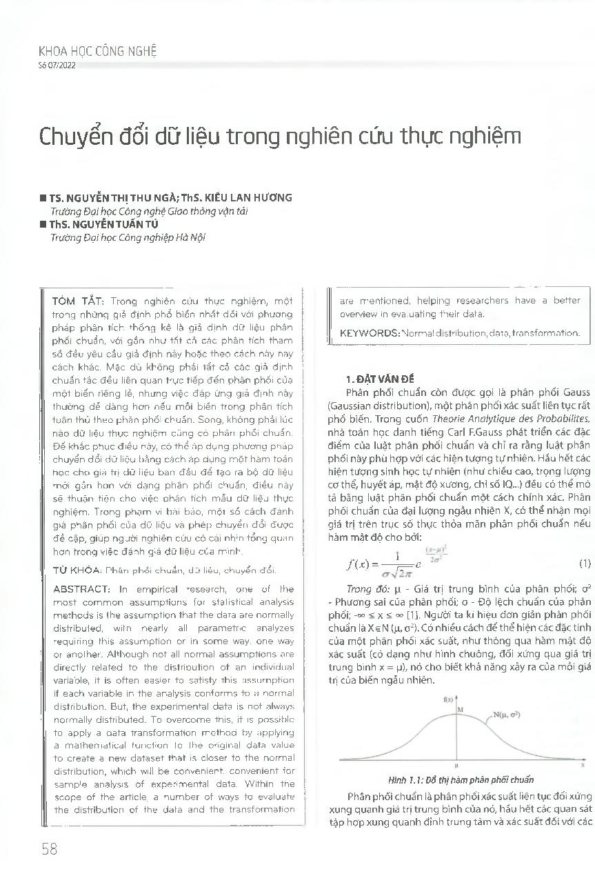 Chuyển đổi dữ liệu trong nghiên cứu thực nghiệm = Data transformation in experimental study