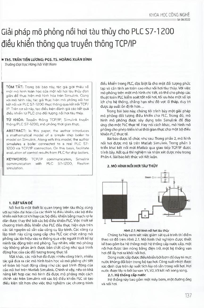 Giải pháp mô phỏng nồi hơi tàu thủy cho PLC S7-1200 điều khiển thông qua truyền thông TCP/IP = Ship boiler simulation for PLC S7-1200 controlled via TCP/IP communication