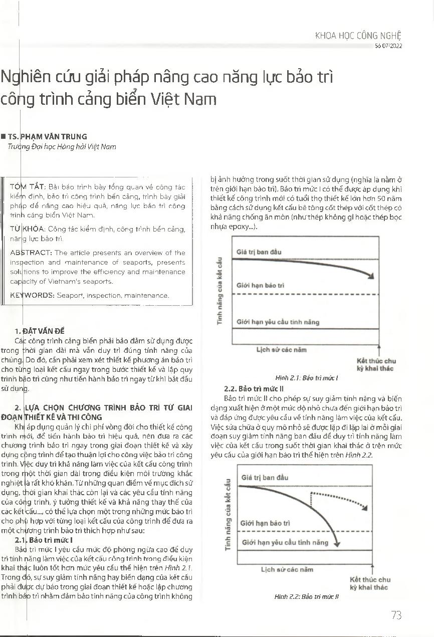 Nghiên cứu giải pháp nâng cao năng lực bảo trì công trình cảng biển Việt Nam = Research on solutions to improve the maintenance capacity ofVietnamese seaports