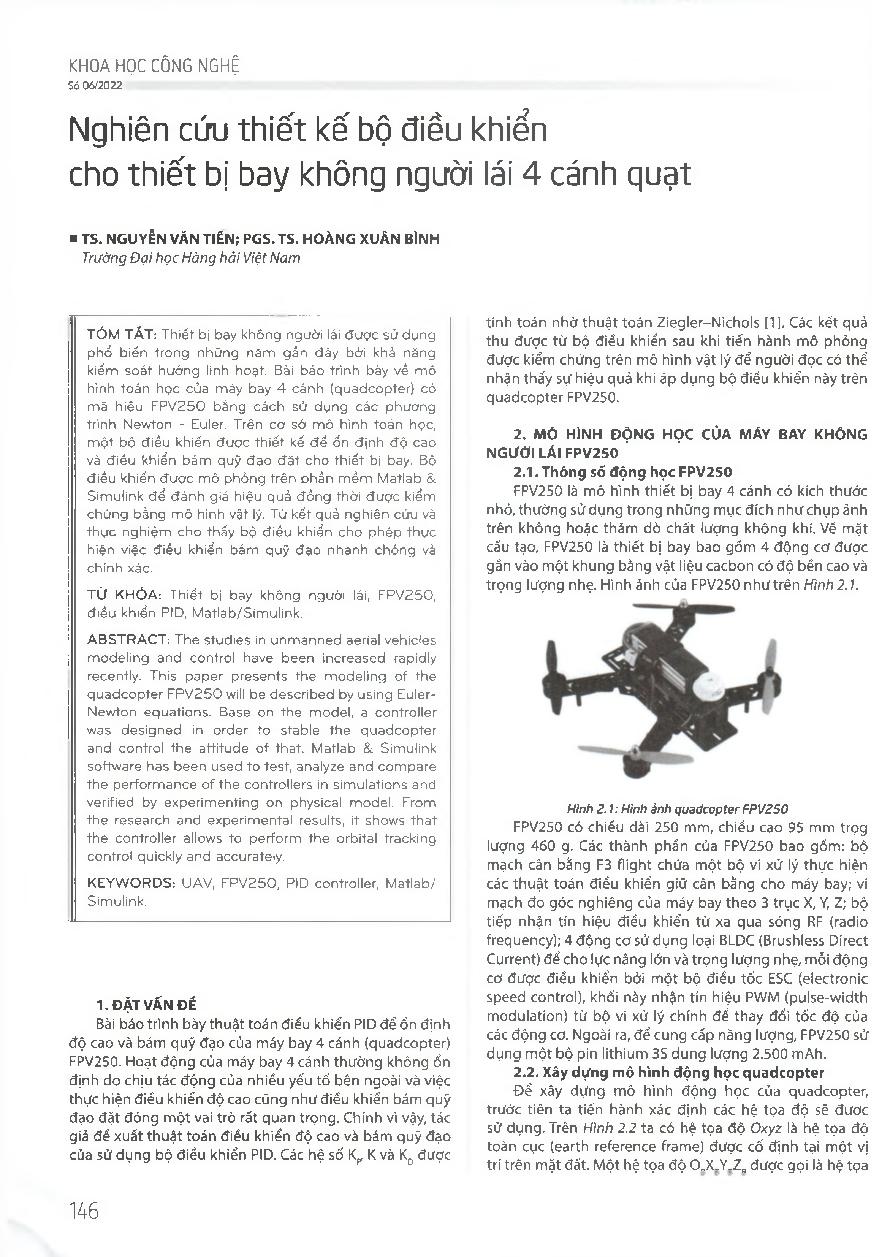 Nghiên cứu thiết kế bộ điều khiển cho thiết bị bay không người lái 4 cánh quạt = Research on controller design for the quadcopter