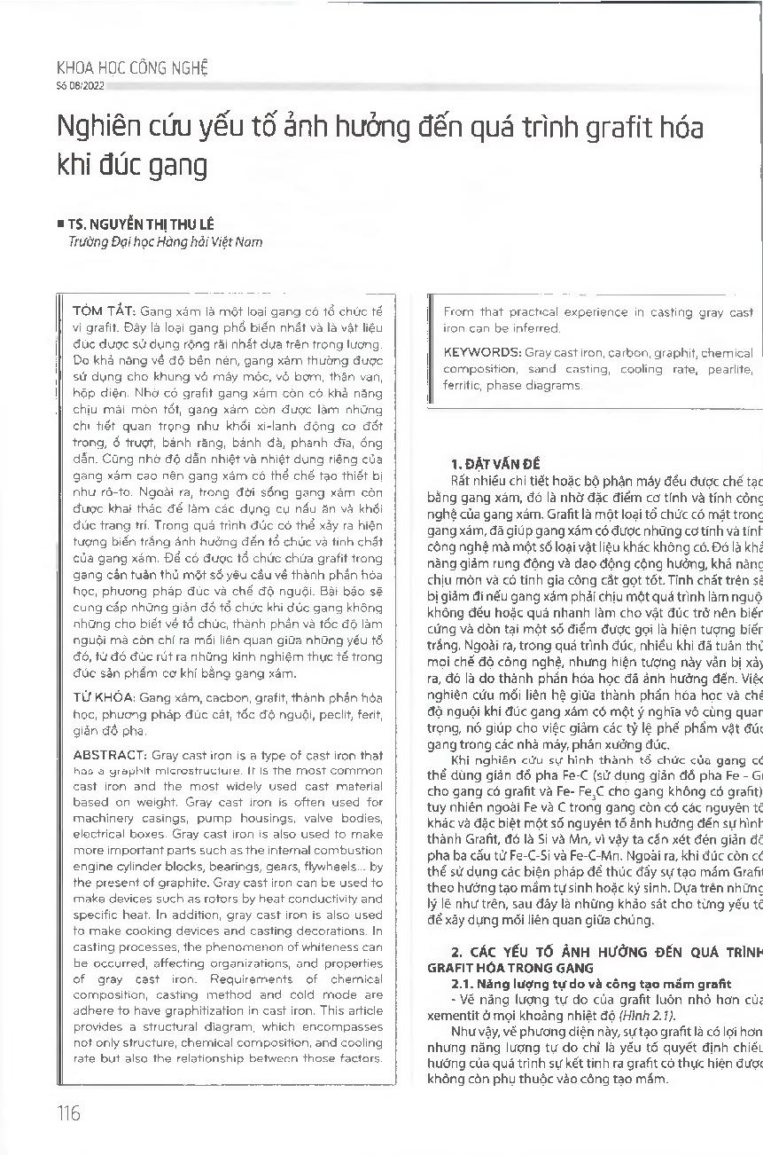 Nghiên cứu yếu tố ảnh hưởng đến quá trình grafit hóa khi đúc gang = Study on factors affecting the graphite process during iron casting