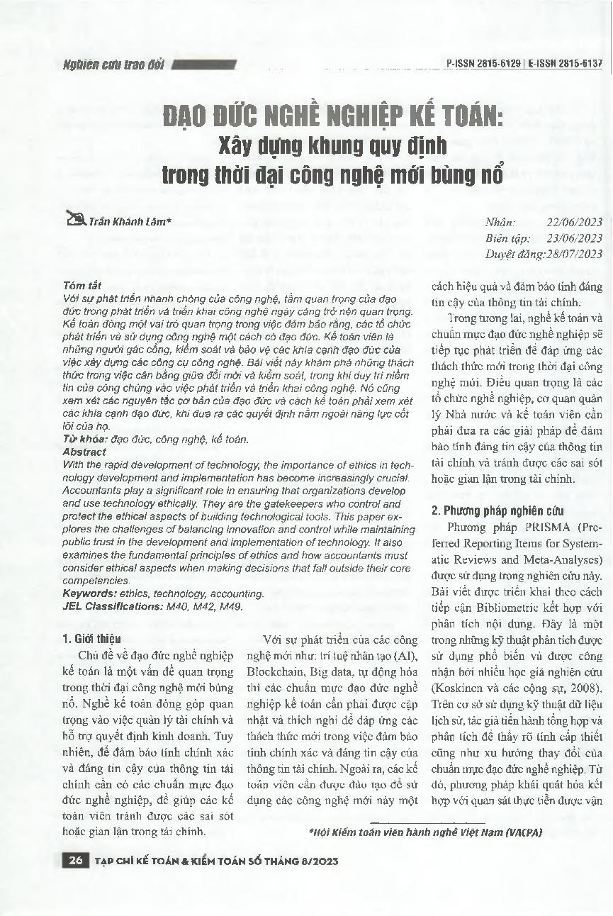 Đạo đức nghề nghiệp kế toán: Xây dựng khung quy định trong thời đại công nghệ mới bùng nổ
