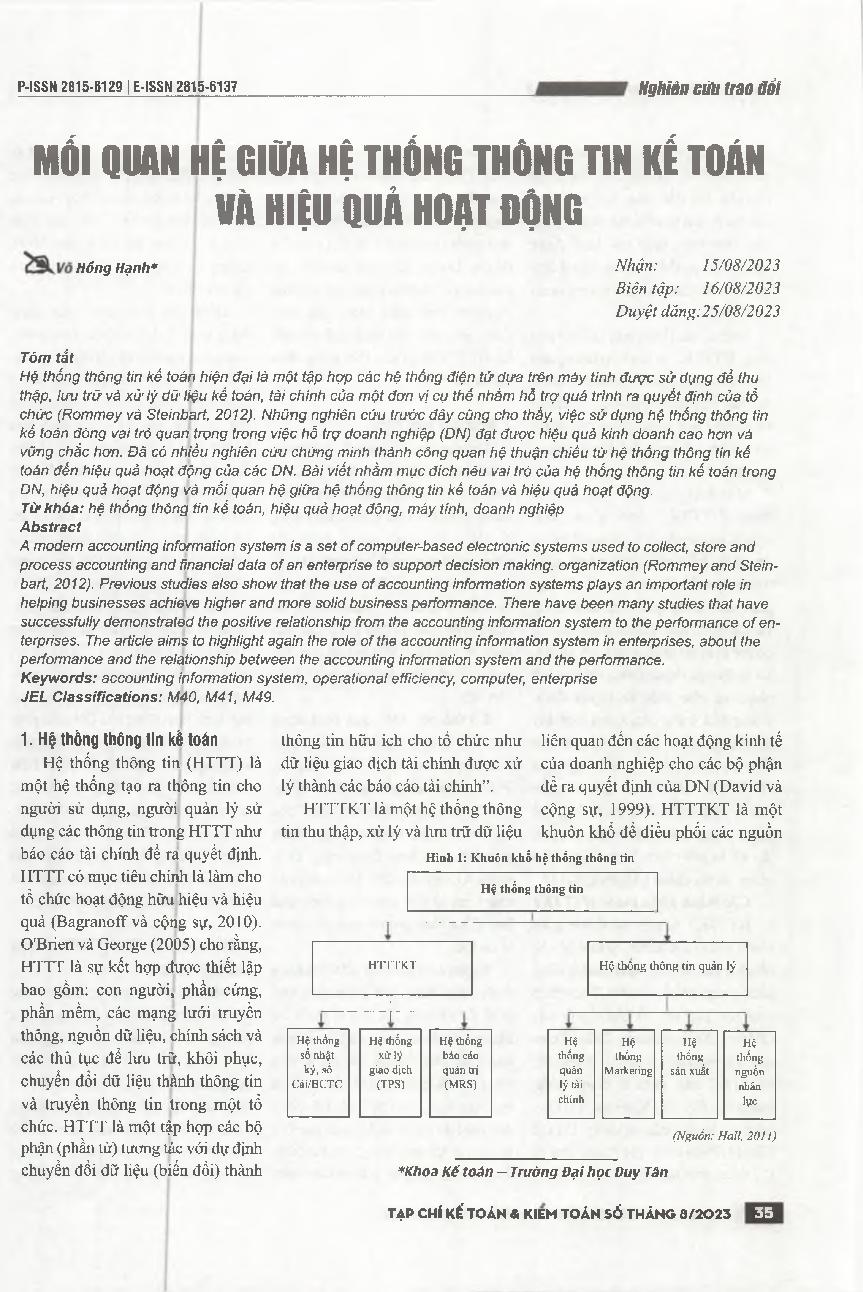 Mối quan hệ giữa hệ thống thông tin kế toán và hiệu quả hoạt động