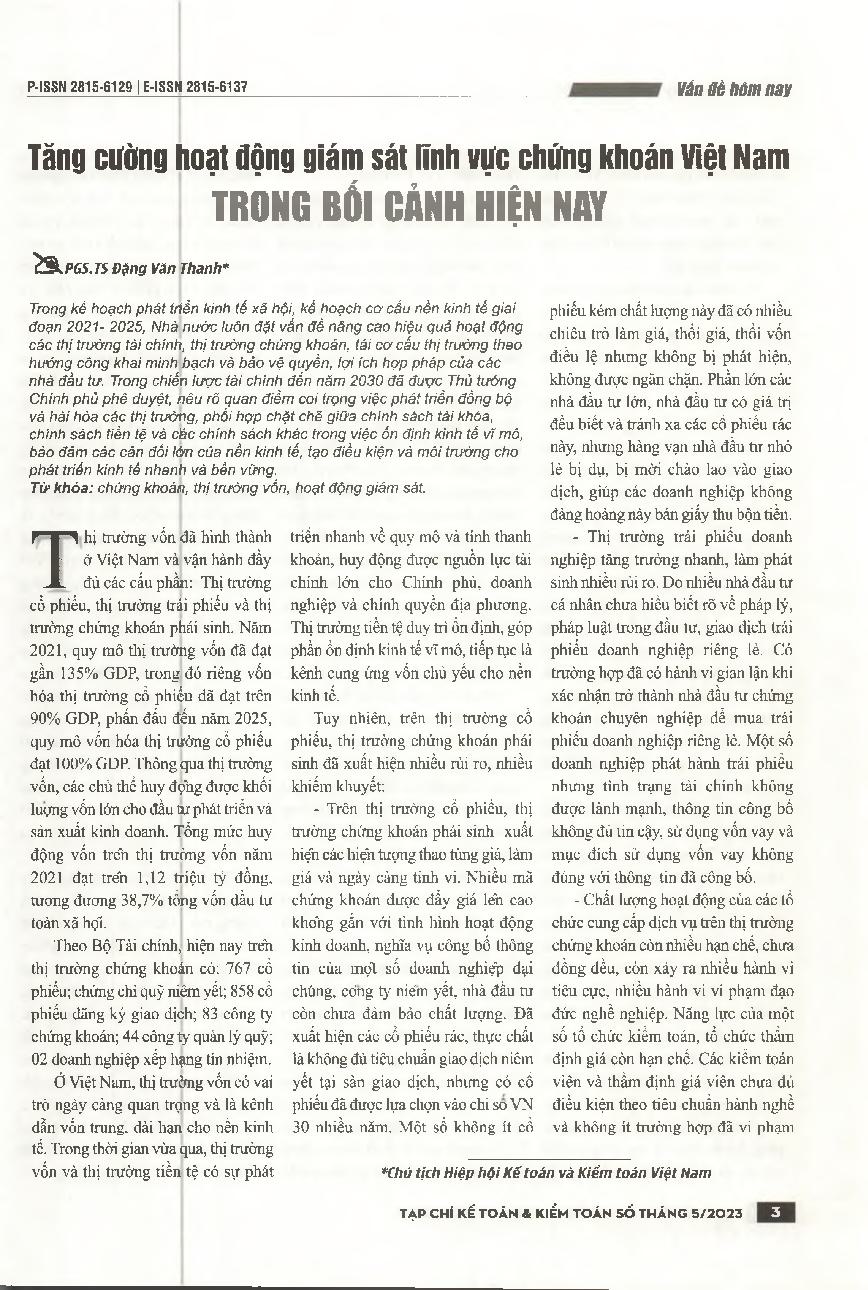 Tăng cường hoạt động giám sát lĩnh vực chứng khoán Việt Nam trong bối cảnh hiện nay