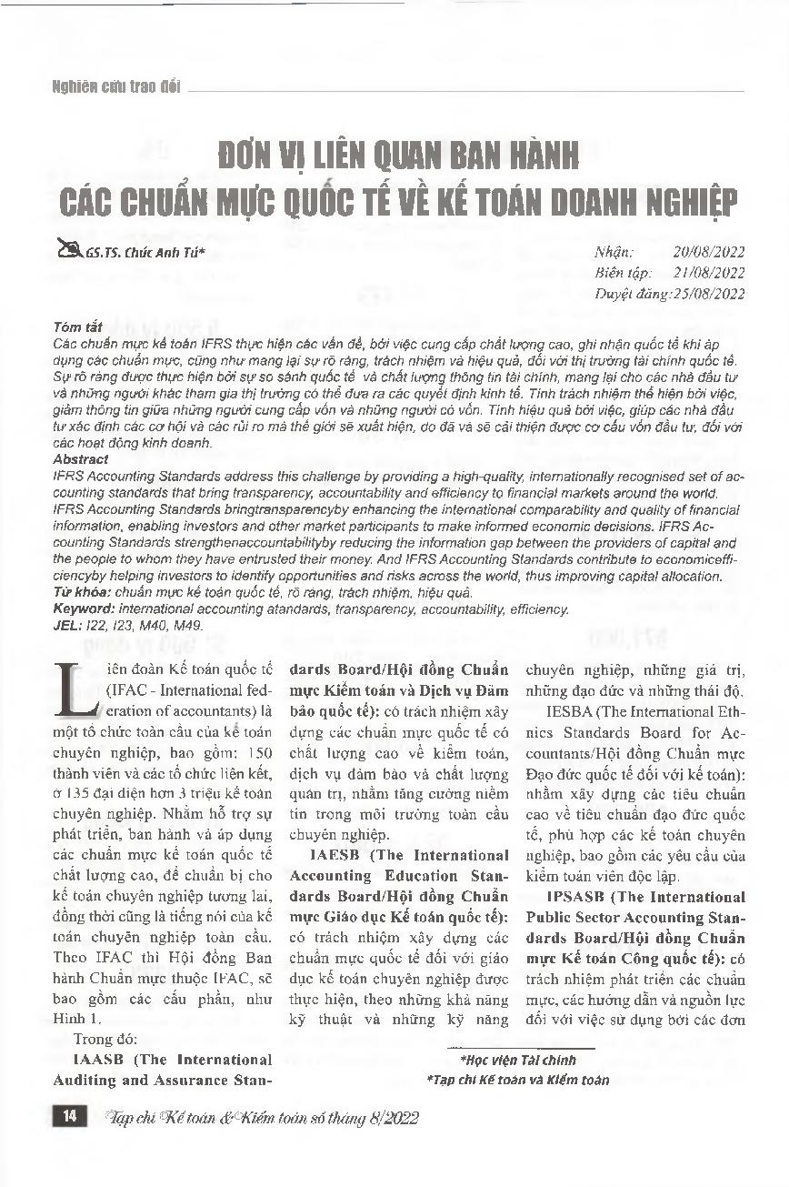 Đơn vị liên quan ban hành các chuẩn mực quốc tế về kế toán doanh nghiệp = Related entities promulgate international business accounting standards