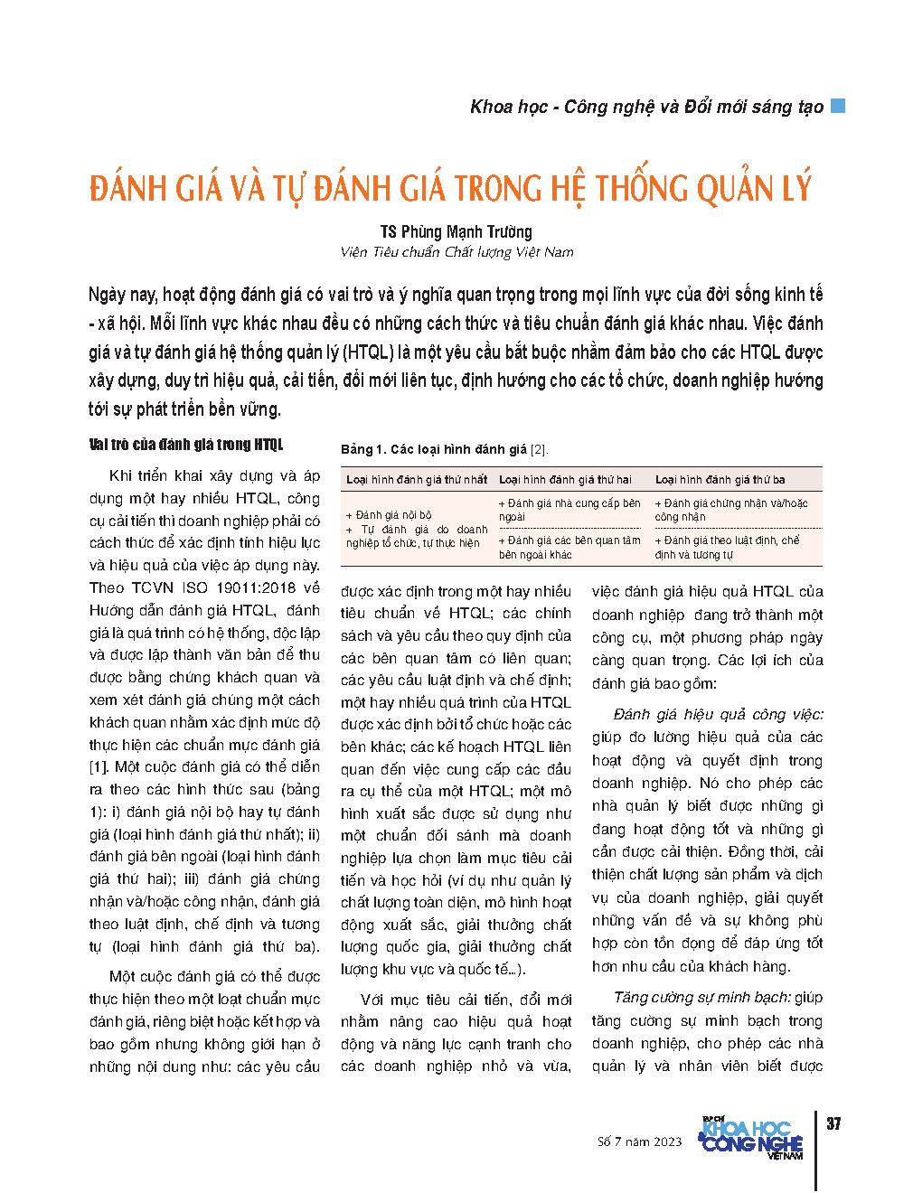 Đánh giá và tự đánh giá trong hệ thống quản lý