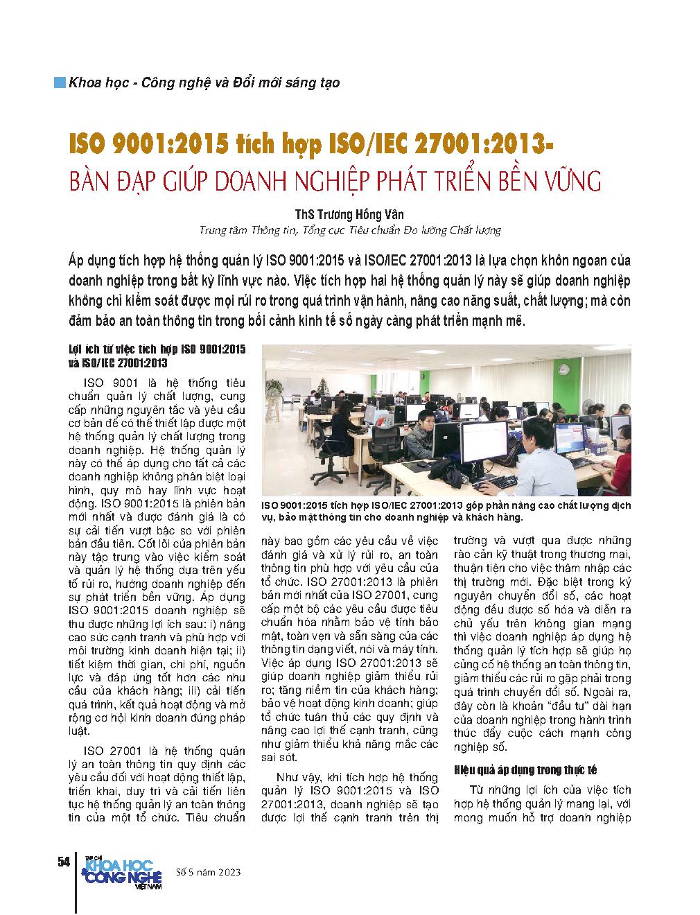 ISO 9001:2015 tích hợp ISO/IEC 27001:2013 - bàn giúp doanh nghiệp phát triển bền vững