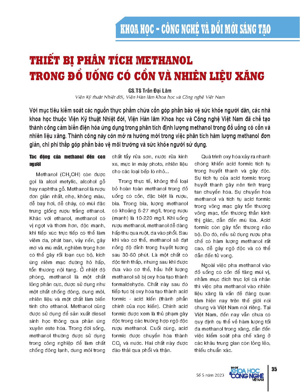 Thiết bị phân tích methanol trong đồ uống có cồn và nhiên liệu xăng