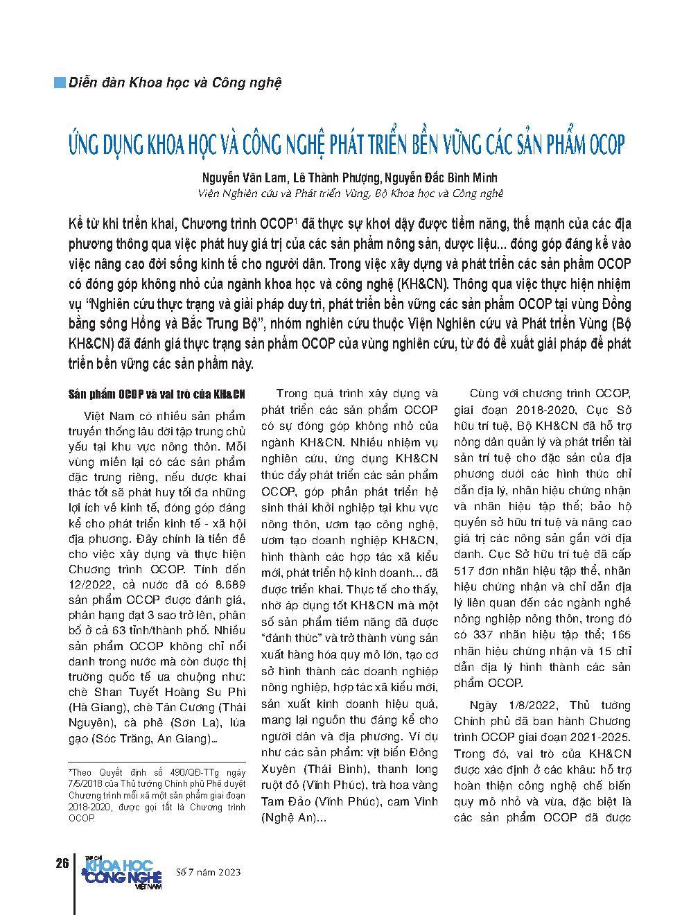 Ứng dụng khoa học và công nghệ phát triển bền vững các sản phẩm OCOP