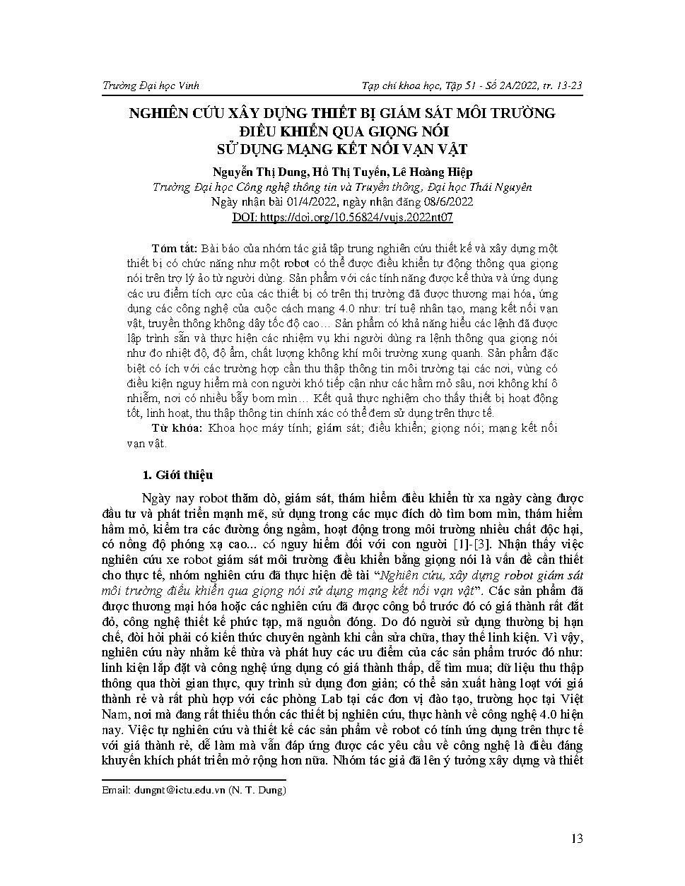 Nghiên cứu xây dựng thiết bị giám sát môi trường điều khiển qua giọng nói sử dụng mạng kết nối vạn vật = Research and building a voice-controlled environmental mornitoring device using internet of things