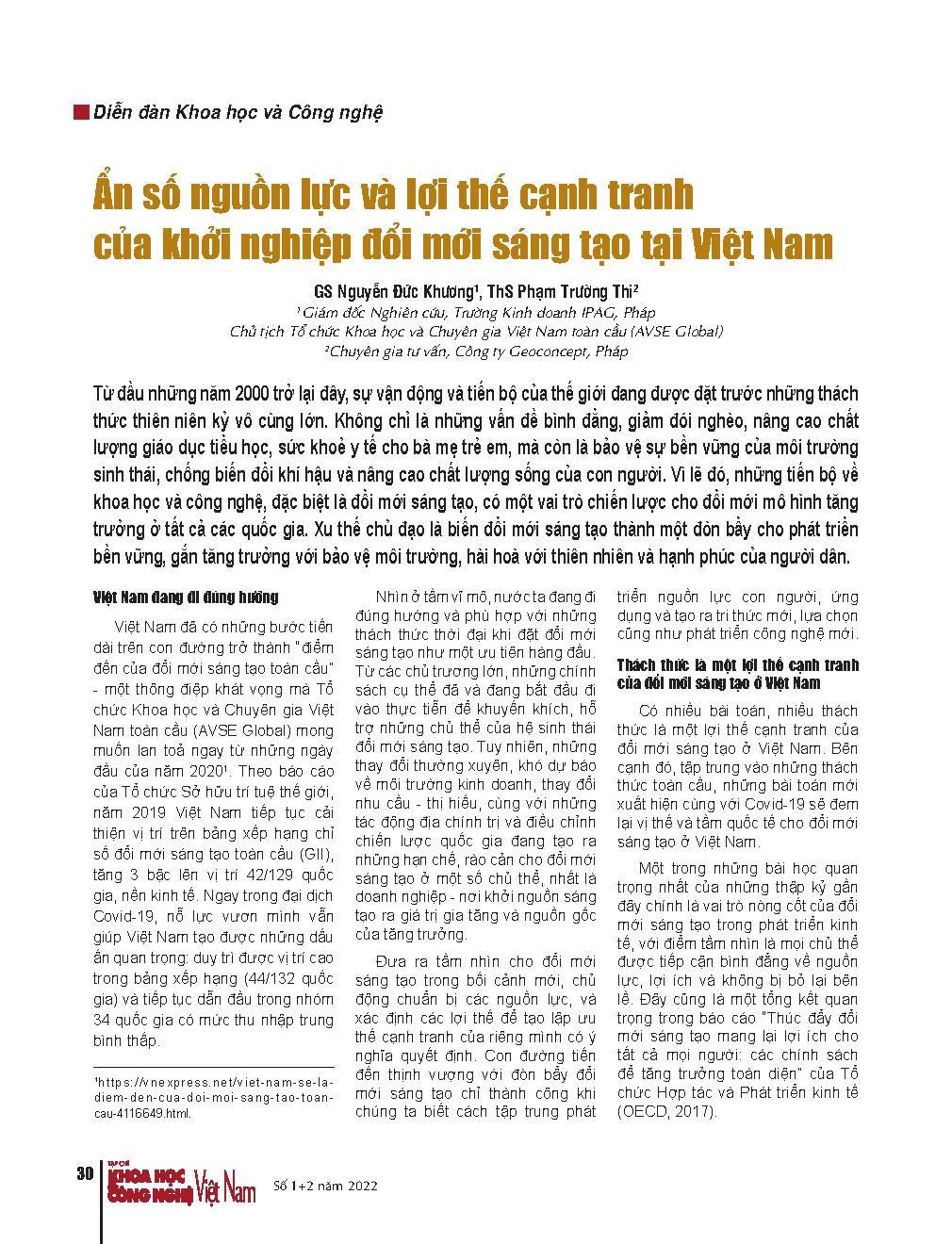 Ẩn số nguồn lực và lợi thế cạnh tranh của khởi nghiệp đổi mới sáng tạo tại Việt Nam