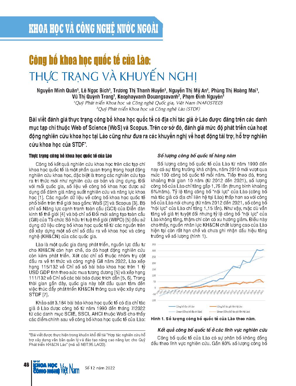 Công bố khoa học quốc tế của Lào: Thực trạng và khuyến nghị = International scientific publication of Laos: Current status and recommendations