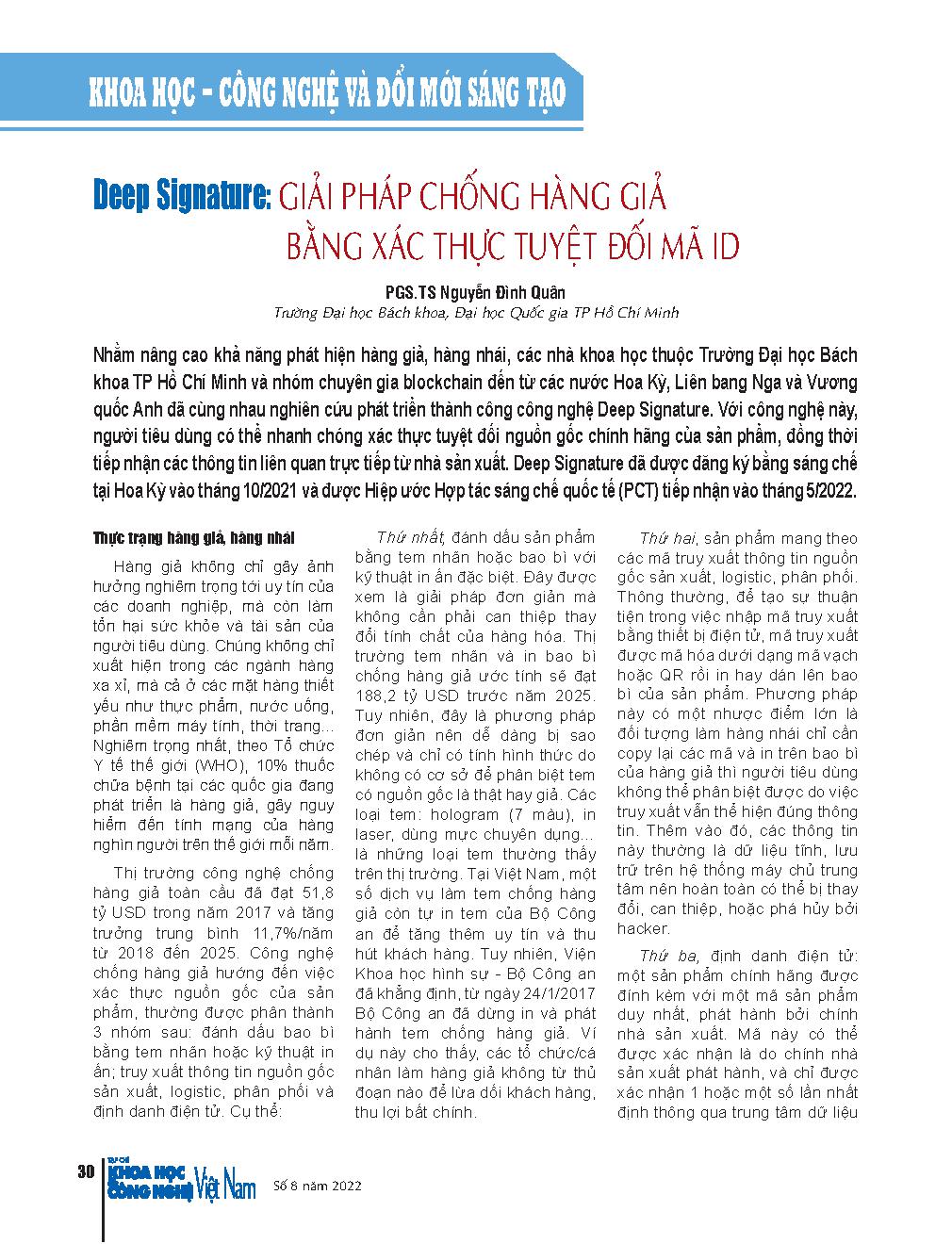 Deep Signature: giải pháp chống hàng giả bằng xác thực tuyệt đối mã ID = Deep Signature: anti-counterfeiting solution with absolute ID code authentication