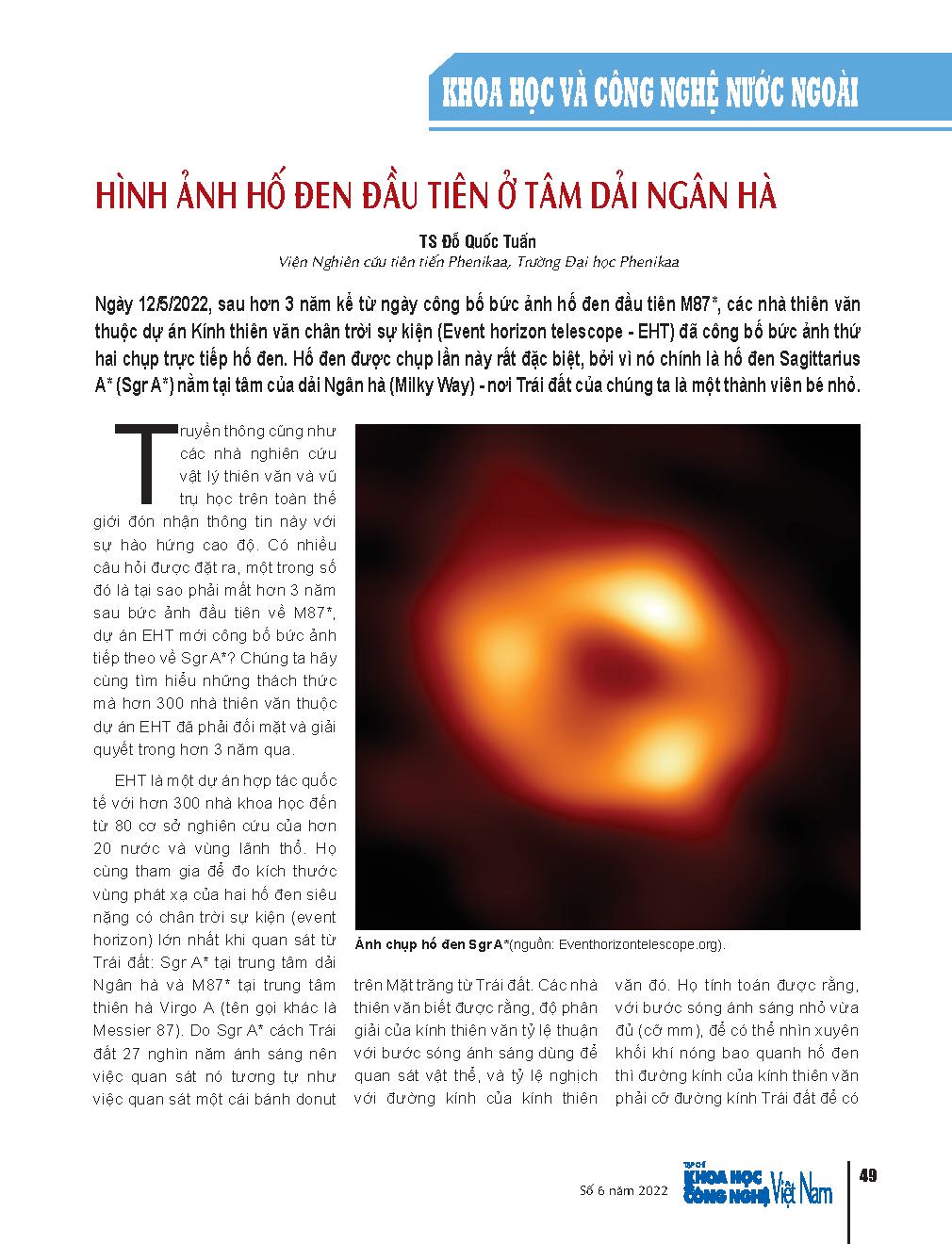 Hình ảnh hố đen đầu tiên ở tâm Dải ngân hà = The first image of a black hole at the center of the Milky Way