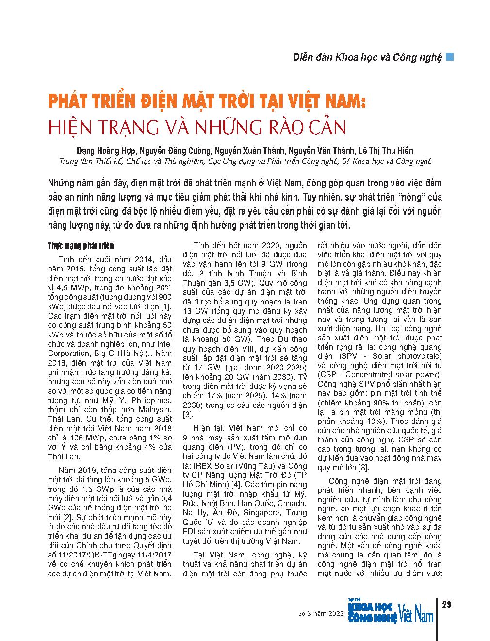 Phát triển điện mặt trời tại Việt Nam: hiện trạng và những rào cản