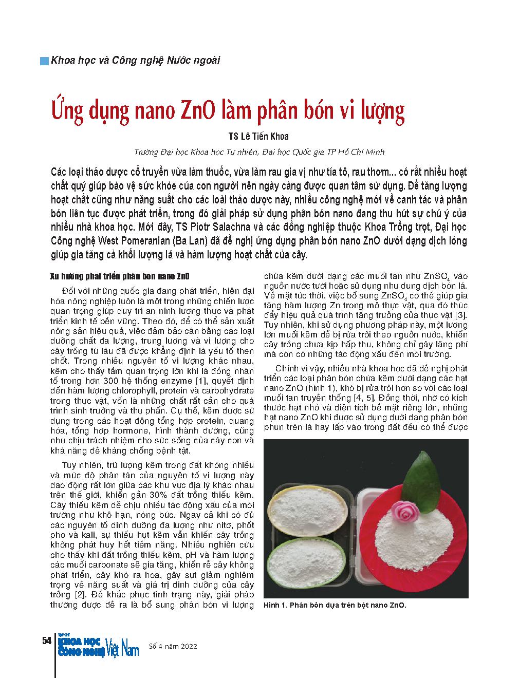 Ứng dụng nano ZnO làm phân bón vi lượng