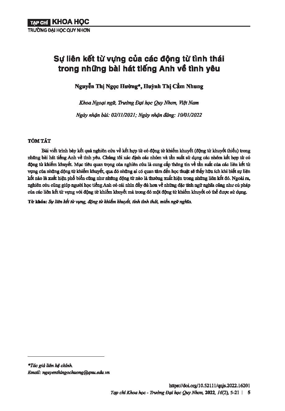 Sự liên kết từ vựng của các động từ tình thái trong những bài hát tiếng Anh về tình yêu