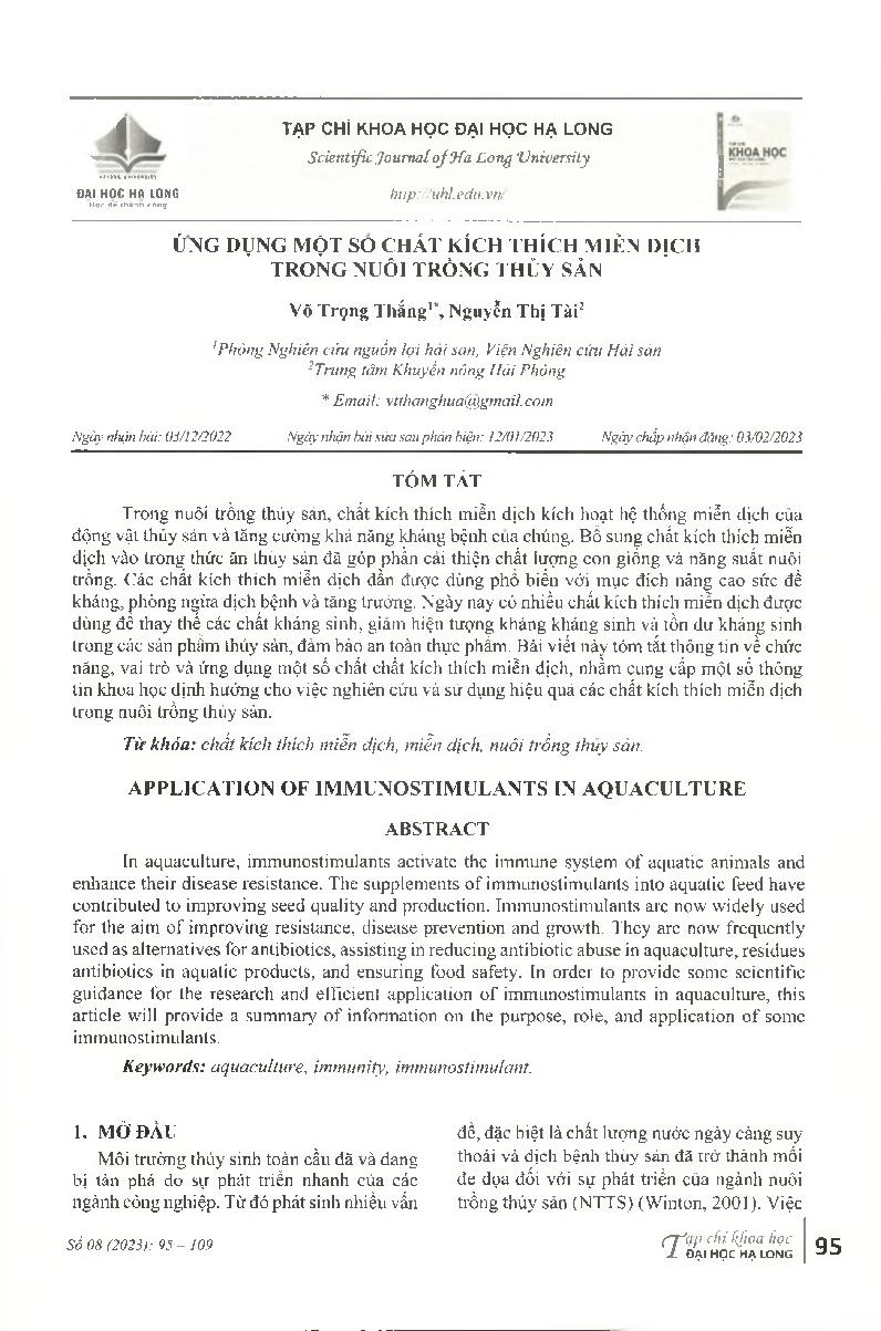 Ứng dụng một số chất kích thích miễn dịch trong nuôi trồng thủy sản
