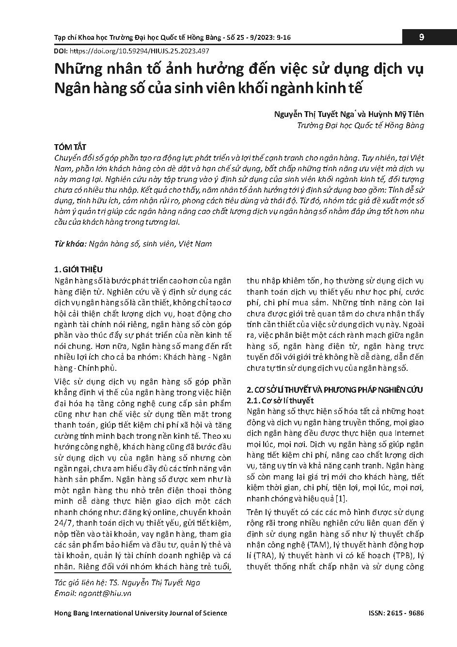 Những nhân tố ảnh hưởng đến việc sử dụng dịch vụ Ngân hàng số của sinh viên khối ngành kinh tế