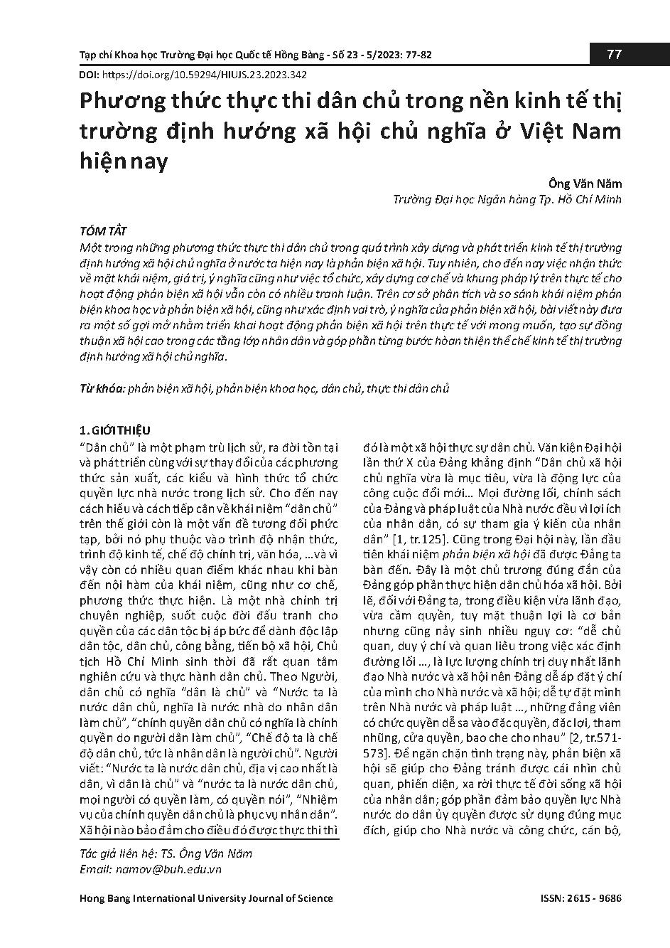 Phương thức thực thi dân chủ trong nền kinh tế thị trường định hướng xã hội chủ nghĩa ở Việt Nam hiện nay = Method of democracy implementation in the process of building and developing a socialist-oriented market economy in Vietnam today