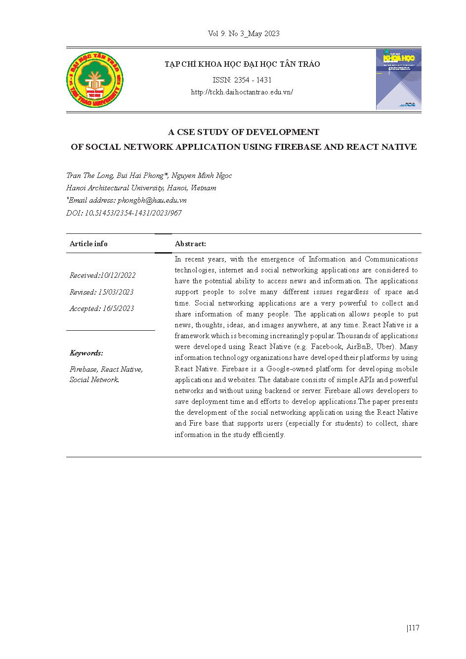 Phát triển ứng dụng mạng xã hội dựa trên các kỹ thuật Firebase và React Native = A cse study of development of social network application using Firebase and React Native