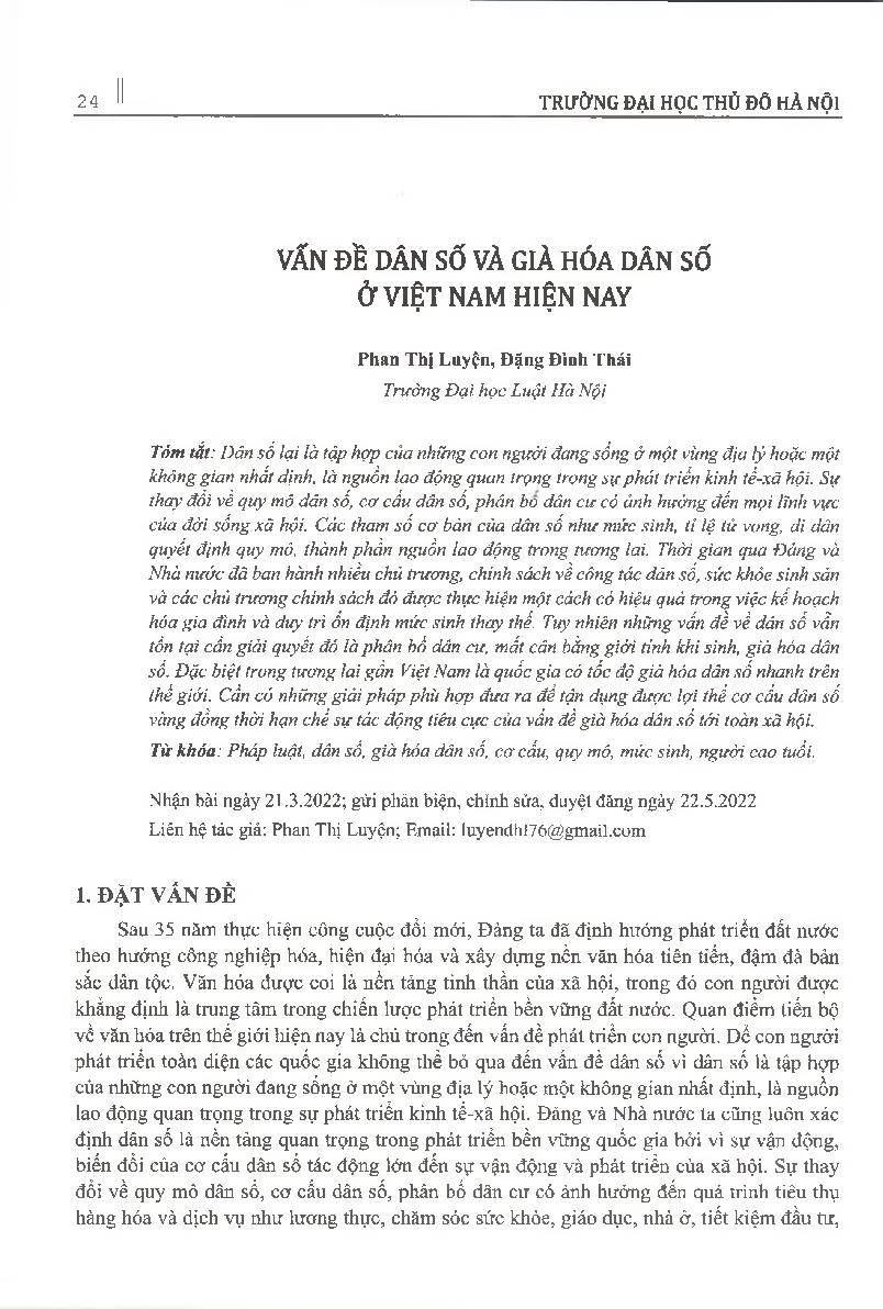 Vấn đề dân số và già hóa dân số ở Việt Nam hiện nay = Population and the issue of aging population in Vietnam