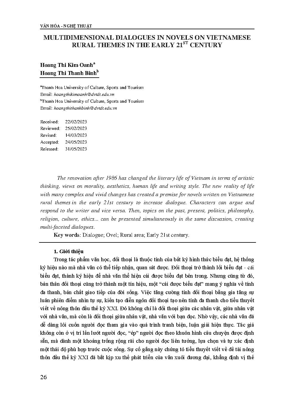 Những đối thoại đa chiều trong tiểu thuyết về đề tài nông thôn đầu thế kỷ XXI = Multidimensional dialogues in novels on Vietnamese rural themes in the early 21st century
